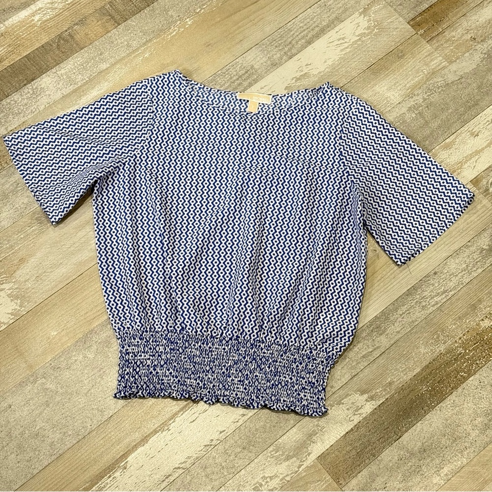 Women’s Michael Kors Blue Patterned Women's Short Sleeve Top with Elastic Waist